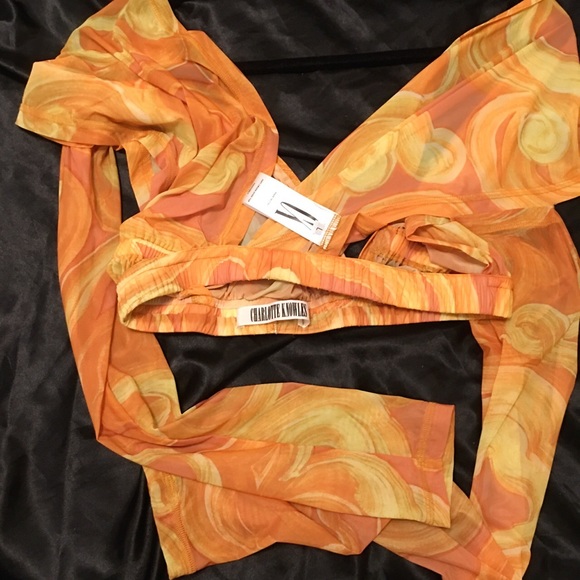 Charlotte Knowles/KNLWS orange swirl cross top - Picture 4 of 4
